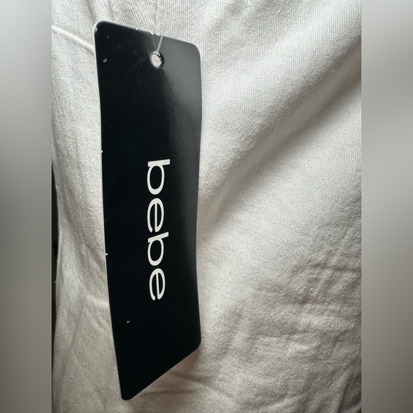 NWT bebe White Rhinestone Logo Bodycon Mini Dress Y2K Glam Stretch club sexy M - Picture 8 of 11